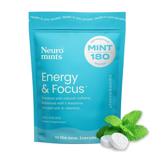[BRSW2ALROV7AYEQ3] NeuroGum Energy Caffeine Mints (180 Pieces) - Sugar Free with L-theanine + Natural Caffeine + Vitamin B12 & B6 - Nootropic Energy & Focus Supplement for Women & Men - Keto & Vegan, Peppermint Flavor
