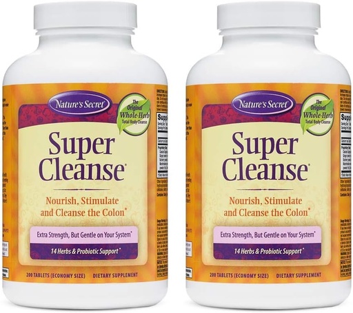 [BRSWK2Q6AF6GYHD4] Naturaleza Secreto Super Cleanse Extra Strength Toxin Detox " Gentle Elimination Body Cleanse, Digestive " Colon Health Support - Stimulating Blend of 14 Herbs with Probiotics - 200 Tablets (Pack of 2)