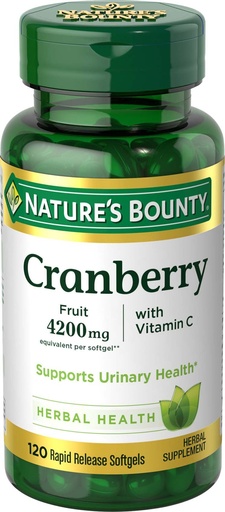 [BRSWGYI7CIIA4CL2] Nature's Bounty Cranberry Pills for Women Urinary Tract Health, Cranberry Supplements with Concentrate & Vitamin C, 120 Softgels