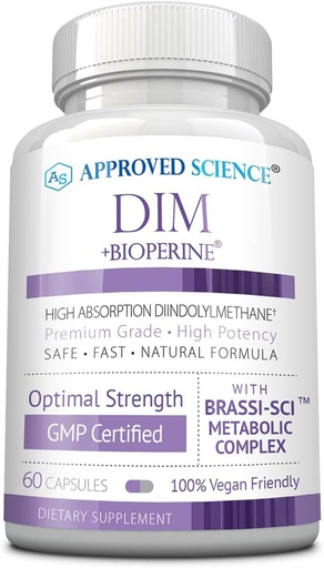 [BRSRMCAZBAMWADL6] Approved Science DIM - Estrogen Metabolism Support - DIM, Broccoli Sprout, Mustard Seed, Calcium D, BioPerine - Vegan - 1 Bottle - 60 Capsules