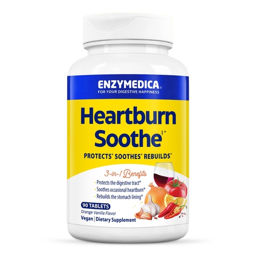 [BRSWGCTYOAFGKE3P] Enzymedica Heartburn Soothe Chewable Supplement - Natural Reflux & Stomach Lining Support, Balances pH Levels with Alginate, Fast-Acting Acid Support for Digestive Health, Vanilla Orange - 90 Tablets
