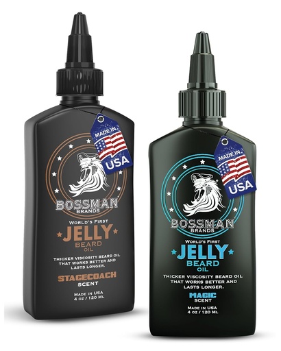 [BRSROATROACGMEQ2] Bossman Jelly Beard Oil for Men Bundle → 2 Pack, 8 oz (Magic + Stagecoach Scents) → Softens, Moisturizes and Cates with Natural Informedities – 美国制造