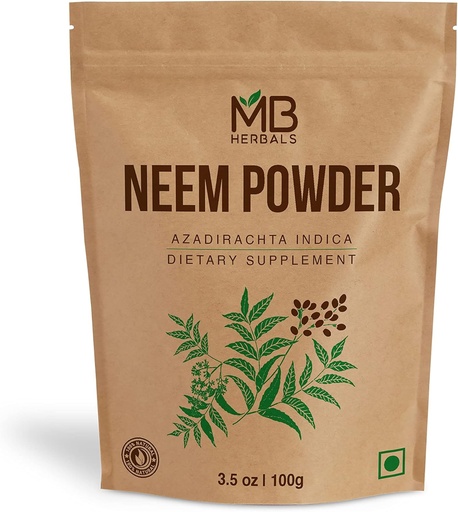 [BRSWECQ2DIJWMEL2] MB 초본 순수한 Neem 잎 분말 100개 그램/3.5 oz | Azadirachta Indica | Wildcrafted Bitter Neem 보충교재 피부와 머리 배려