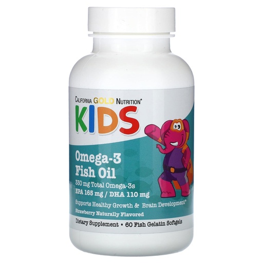 [BRSROATRAFYQ43DV] California Gold Nutrition Kid’s Omega-3 Fish Oil, Natural Strawberry, 60 Fish Gelatin Softgels