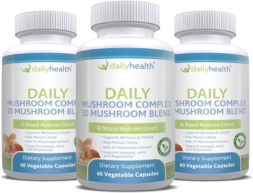 [BRSWY2YOOYNGO3D4] Daily Health 10 Mushroom Blend Complex All Natural Extract Vegan Friendly 180 Veg Capsules