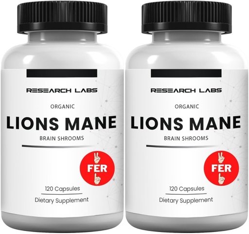 [BRSRMAITAAHAKGY7] Research Labs Organic Lions Mane Supplement Capsules, 2 Fer 1 Ad - 240 Capsules w/Patent Litropane™ Immune System Booster Nootropic Brain Support Mushroom Supplement. 10X Extract comparable 18000mg