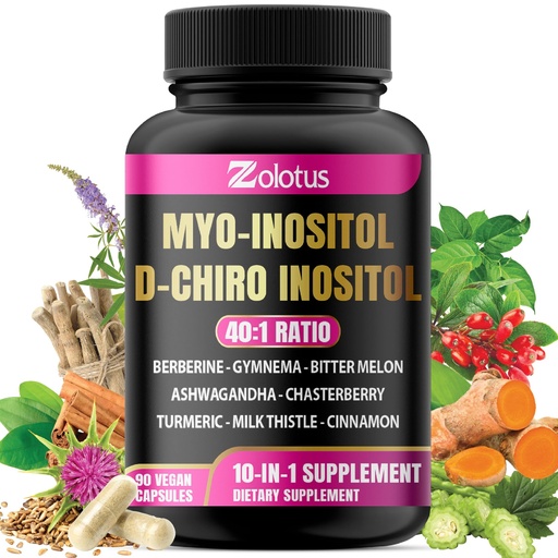 [BRSRAAILDJ7BYCDZ] Zolotus Myo-Inositol & D-Chiro Inositol Ideal Ratio Inositol Supplement with Bitter Melon, Milk Thistle, Turmeric, Gymnema, Chasteberry, Ceylon Cinnamon, Ashwagandha, Berberine - 90 Capsules
