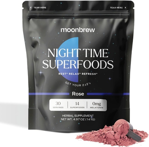 [BRSRMCQEOABBGFD4] MoonBrew Magnesium Sleep Tea: Natural Melatonin-Free Sleep Aid | 14 Superfoods with Magnesium Glycinate & Adaptogens | Keto, Whole30 & Vegan | Enjoy Hot or Cold - 30 Servings
