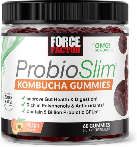 [BRSW2C33PIAWMH3H] Force Factor ProbioSlim Kombucha Gummies for Digestive Health, Probiotics for Women and Probiotics for Men Made with 5 Billion CFUs, Kombucha SCOBY Probiotic Gummies, Peach, 60 Gummies