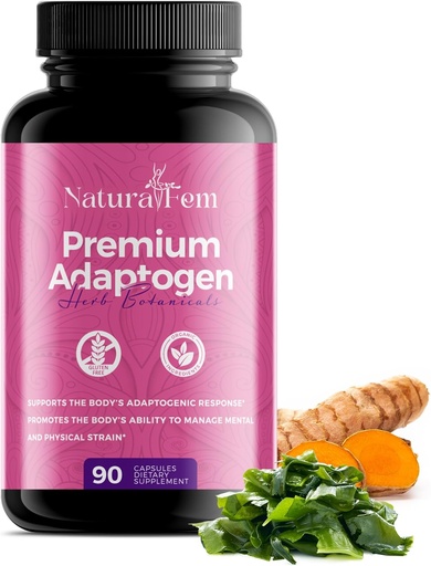 [BRSRAFL2BEPQICA7] NaturalFem Premium Adaptogens Добавки за жени с билкови ботаници като екстракт от Rhodiola Rosea, Куркума, Maca Root за по-добър адаптогенен отговор, Focus & Mood поддръжка добавка - 90 капсули