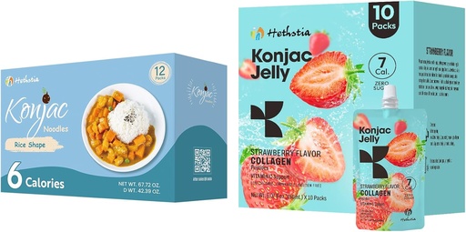 [BRSRAAAQPNYGOC32] Hethstia Konjac Jelly Strawberry Flavor with Collagen and 10 Packs and Konjac Rice Gluten Free 12 Packs Low Calorie, Keto, Sugar Free, Health Food Food