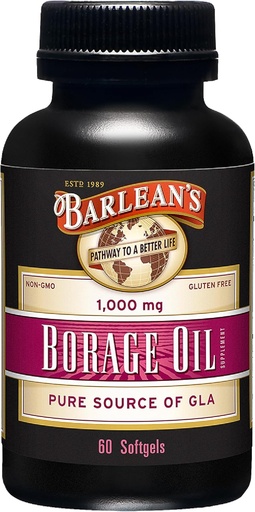 [BRSWIYTQAYOWAED4] Barlean's Borage Oil Supplements, Cold Pressed Pure Borage Seed Oil Supplement Softgels for Men and Women, 1000 mg GLA Fatty Acids, 60 Count