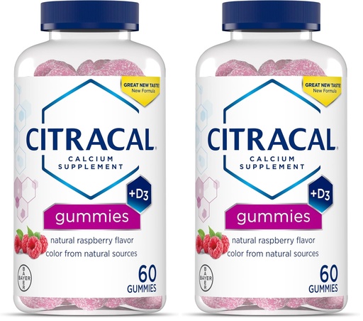 [BRSRAYYCAQCRSYI4] CITRACAL Calcium Gummies, Calcium Supplement with Vitamin D3, Support Bone Health, for Ages 12+, Natural Raspberry Flavor, 60 Count (Pack of 2)