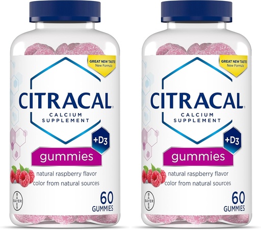 [BRSRAYYCAQCRSYI4] CITRACAL Calcium Supplement Gummies, Calcium Chewable dengan Vitamin D3, Support Bone Health, Calcium Chews for Ages 12 +, Raspberry Flavor Natural, 60 Count (Paket 2)