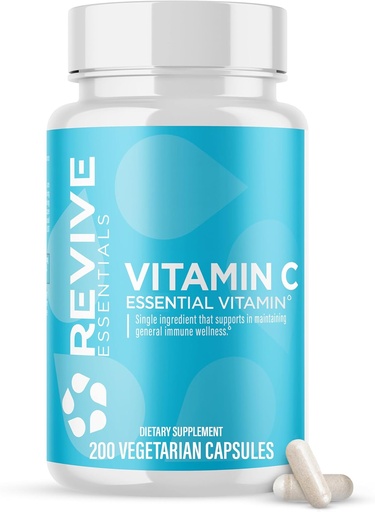 [BRSW22YLC4GRM3A4] Revive MD Vitamina C Cápsulas, 1000mg - VIT de alta potência C Ácido Ascórbico Suplemento dietético para suporte imunológico e saúde antioxidante - Sem enchimentos e não-GMO (200 Cápsulas Vegetarianas, 30 Servimentos)