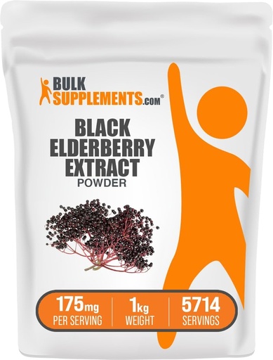 [BRSWKHYIOEEBSDLO] BulkSupplements.com Elderberry Extract Powder - Elderberries Sourced from Black Elderbrry, Immune Support Supplement - Gluten Free - 175mg per Serving, 1kg (2.2 lbs) (Pack of 1)