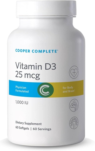 [BRSWKHQQAB5QIA3V] Cooper Complete - Vitamin D3 25 mcg (1000 IU) - Easy to Digest - 60 Softgels Pack of 1