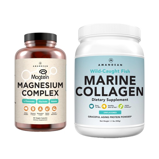 [BRSRAZINO4BAKHIY] AMANDEAN Premium Magnesium Complex & Marine Collagen Bundle. High-Absorption Magnesium Threonate, Glycinate & Malate. Wild-Caught Hydrolyzed Fish Collagen Protein. Support Quality Sleep, Skin & Mood