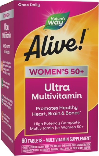 [BRSWIYI4AYBRKCAV] Nature’s Way Alive! Vitamins for Women 50 Plus, Complete Multivitamin, High Potency Formula, with Methylated B12, Gluten-Free, 60 Tablets