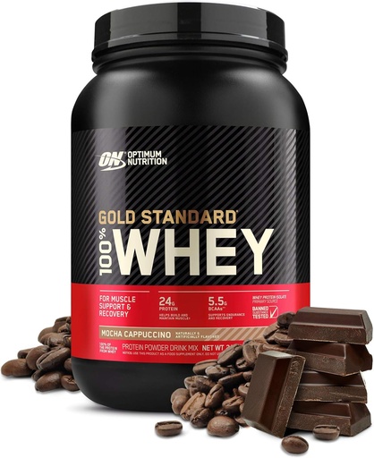 [BRSWECQODEFBAD3J] OPTIMUM NUTRITION AUR STANDARD 100% Whey Proteine pulbere, Mocha Cappuccino, 2 Pound