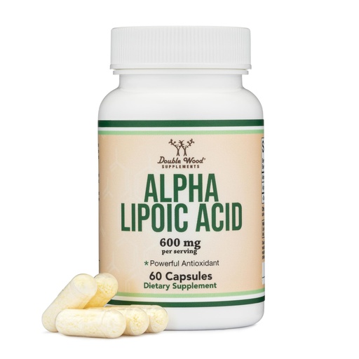 [BRSROAIFOQPAKH3D] Alpha Lipoic Acid 600mg per Serving, 60 Capsules (Third Party Tested, Non-GMO, Gluten Free, Vegan Safe) Cellular Energy Support (ALA Supplement) by Double Wood