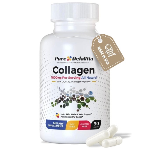 [BRSRAFIEBZ4BGDT5] Complete Collagen Capsules for Women – 1800mg, Types I, II, III, V, X for Hair, Skin, Nails, Joints & Bone Health, High Absorption, Anti-Aging, Non-GMO, Gluten-Free, 90 Capsules