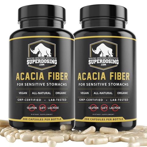 [BRSWGGIFAF7RQG36] Fast Acting, Organic Acacia Senegal Fiber Capsules 600pk. Natural Soluble Fiber Supplement Pill. Vegan Prebiotic Capsules.