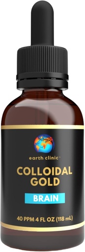 [BRSW2C37O56G2ETD] Earth Clinic ® Colloidal Gold - 4 oz Dropper Bottle, 40 PPM Double Potency, Pure Gold Nanoparticles - Enhanced Brain Health & Cognitive Support