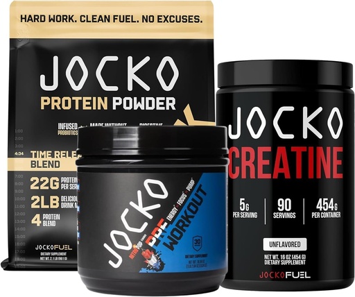 [BRSROH36BAMQ4YD7] Jocko Fuel Pre Workout, Protein Powder, &amp; Creatine Bundle (Pack of 3)