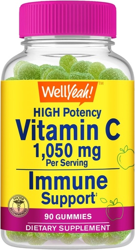 [BRSW2CQPAV5AIG3X] WellYeah Vitamin C 1050 mg Gummies - Natural Sourced Flavors - Immune Support Dietary Supplement, Antioxidant Support - Extra Strength Vegetarian Gummy, Non-GMO, Gluten Free - 30 Servings