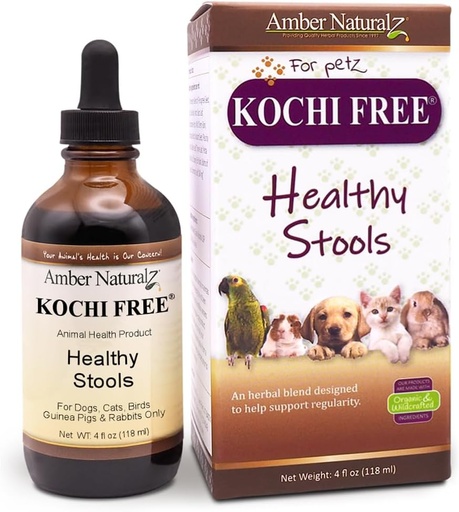 [BRSWI2Q3AIARE3AV] Amber NaturalZ Kochi Free Herbal Supplement for Dogs, Cats, Birds, Rabbits, and Guinea Pigs | Supports Healthy Bowel Function | Natural Aid for Digestive Balance | 4 Fluid Ounce Glass Bottle