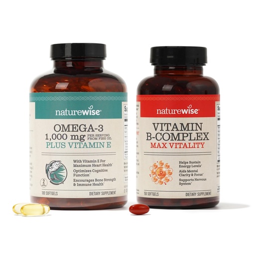 [BRSRAYYYBUMQE2A2] NatureWise 1000mg Omega 3 600mg EPA 400mg DHA with Vitamin E 180ct & Vitamin B Complex for Women and Men 150 Softgels[5-Month Supply]
