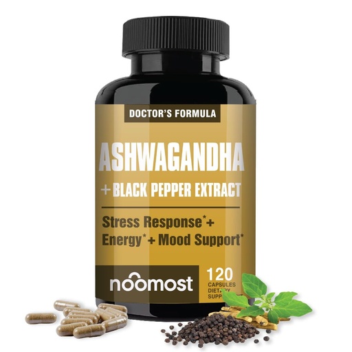 [BRSREGT6OJ5W2DTH] NooMost Ashwagandha 1200mg Supplement | 10% Withanolides with Black Pepper Extract | Pure Root Extract for Stress Relief, Promotes Energy, Mood, Helathy Sleep for Men & Women | 120 Capsules