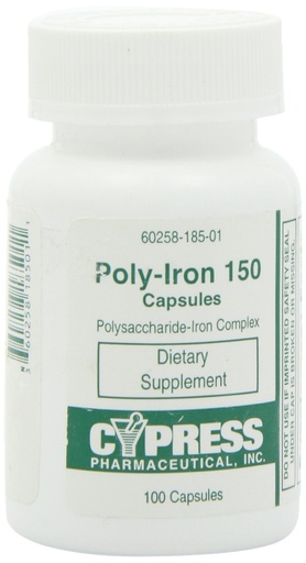 [BRSWIGYODJYWK3LI] Dietary Supplement - Poly Iron Capsules 150 mg (100 caps per bottle) by Cypress Pharmaceutical #185-01 (2 Bottles of 100 Caps)