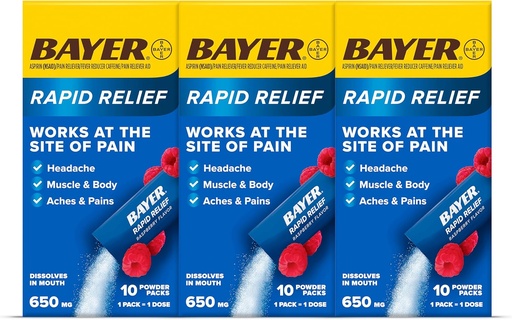 [BRSRMAIZOAJREYA7] Bayer Rights Recember cackages with Aspirin & Caffeine, dissoluple excy expressed effected for heads, Barty and brain, Raspomeberry Flavor (package) แพ็ค 3 x 10 เคานต์