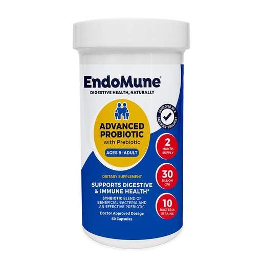 [BRSWIY36PMNQOHA5] Endomune Advanced Adult Multi-Strain Probiotic Supplement with Prebiotic - 10 Strains, 30 Billion CFU - Physician Formulated (60-Count)