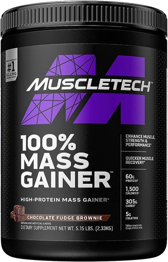 [BRSWGEAZOQGQKHQU] MuscleTech 남성 및 여성을위한 고단백 대량 게인 - 단백질 분말은 체중 증가, 근육 건물 및 Creatine Monohydrate와 복구 - 초콜릿 판독 브라운, 5.15 파운드