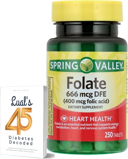 [BRSRMBQRDF7GGCLD] LUAL Spring Valley Folate 666 mcg DFE (400 mg Folsäure) 250 CountBundle 45 Diabetes Decodiert, Folate Supplement für Frauen