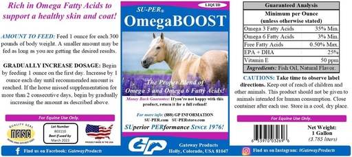 [BRSROHA7OB7GCC3A] SU-PER OmegaBOOST Fish Oil for Horses - Premium Omega 3 and Omega 6 Fatty Acids Supplement - Supports Healthy Skin & Coat - 1 Gallon