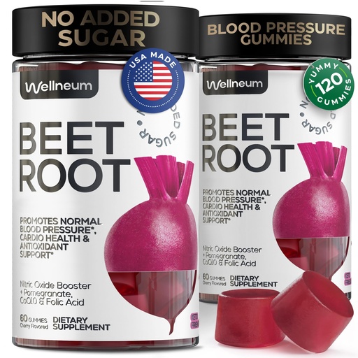 [BRSROCDQBYFQMHTP] Beets for High Blood Pressure 120 Pcs (2 Pack) - Beet Root Chews with Pomegranate Juice Powder - Nitric Oxide Gummies for Energy, Cardio Health - Gummy Supplement for Men and Women - Sugar Free