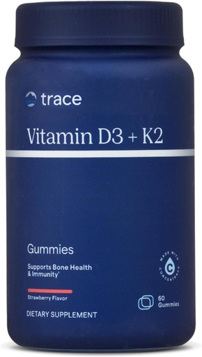 [BRSRMGIYDEIGGG36] Trace Minerals | Vitamin D3 + K2 Gummie 5,000 5.000 IU D3 + 50 mcg K2 | Vegan, Zuckerfrei, Glutenfrei, Natürliche Erdbeeren Geschmack | 60 Servierungen