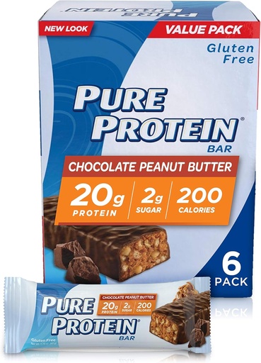 [BRSWIYYOPMIG2334] Pure Protein--High Protein Bar Chocolate Peanut Butter--Protein Bars--20 Grams of Protein per Bar--Gluten Free--6-1.76-Ounce Bars