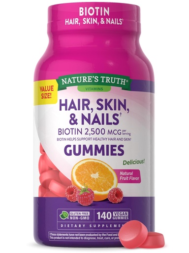 [BRSROZYDCV5RG3YU] Nature's Truth Hair, Skin, and Nails Gummies | with Biotin | 140 Count | Fruit Flavor | Vegan, Non-GMO and Gluten Free Vitamin for Men and Women