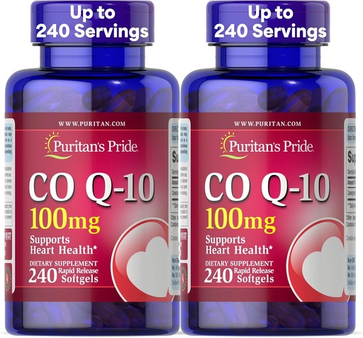 [BRSWYGARAUAQOHT3] La fierté de Puritan Coenzyme CoQ10 100mg, supplément alimentaire pour la santé cardiaque, la pression artérielle, la santé buccodentaire et le soutien au vieillissement en santé, 240 Softgels à libération rapide, 2-pack