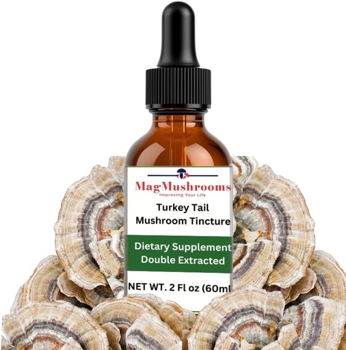 [BRSROAYEAUMGOHY4] Turkey Tail Mushroom Liquid Extract Tincture, Daily Supplement, Double Extracted for High Potency, 2 Fl oz, 60 doses