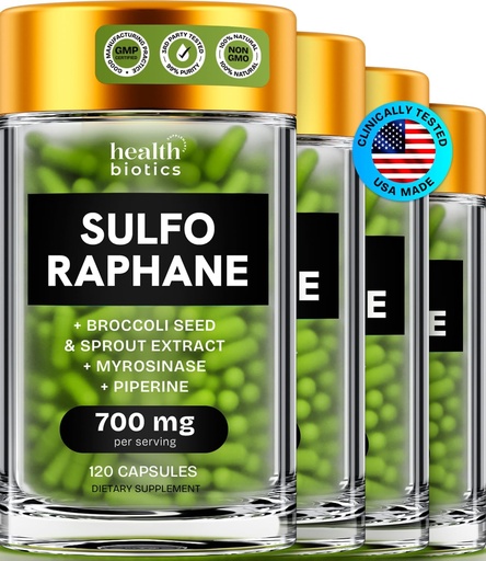 [BRSRAGDQB4OWG3T6] Sulforaphane Supplement Organic Broccoli Sprouts | Stabilized Sulforaphane Kids & Adult | from Broccoli Florets & Seeds | Organic Sulfur Supplements 480 Pills | 4 Packs