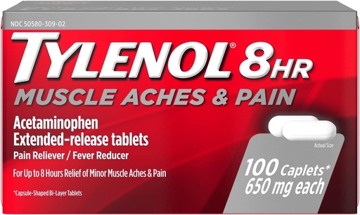 [BRSWKFQZDMCB63TU] Tylenol 8 Hour Muscle Aches and Pain Caplets, 100 Count Per Bottle (3 Bottles)