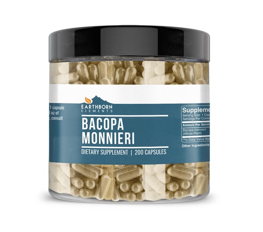 [BRSW2YAPCR4AIC3H] Earthborn Elements Bacopa Monnieri 200 Capsules, Pure & Undiluted, No Additives