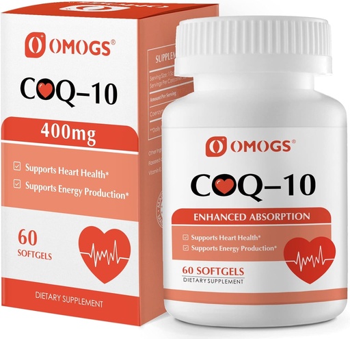 [BRSROYIEOB6REET5] OMOGS CoQ10 400мг м'які гелі, Coenzyme Q10 Висока поглинання добавки Підтримка здоров'я серця, серцево-судинне здоров'я, імунна система та клітинне виробництво енергії, клейковини безкоштовно, 60 м'яких гелі