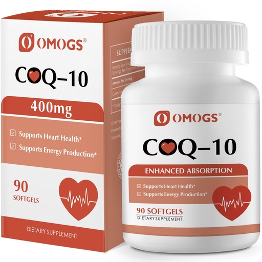 [BRSROYIEOB6REET5] OMOGS CoQ10 400mg Softgels, Coenzyme Q10 High Absorption Supplements Support Heart Health, Cardiovascular Health, Immune System & Cellular Energy Production, Gluten Free, 90 Softgels